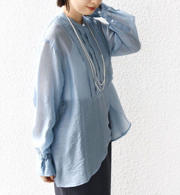 SHIPS for women「【WEB限定】〈洗濯機可能〉シアー プリーツ ヨーク パールモチーフボタン ブラウス」|シャツ・ブラウス|