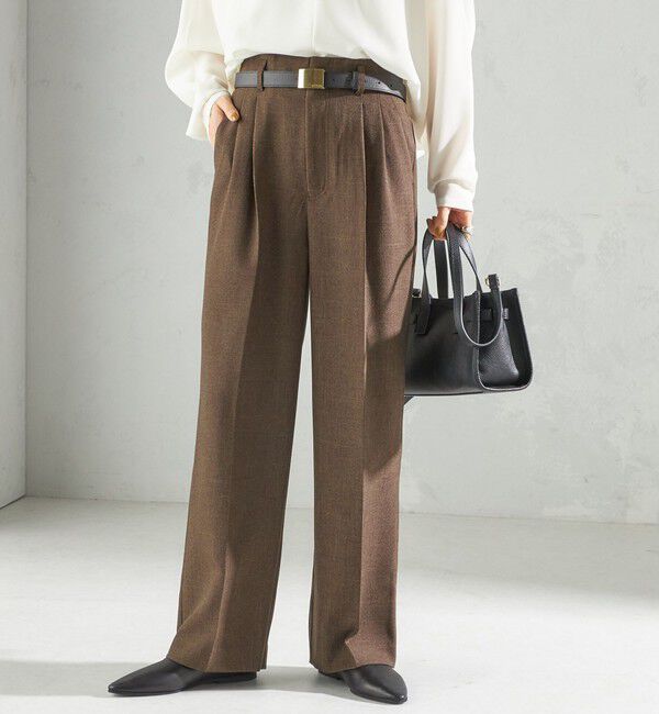 SHIPS for women「〈手洗い可能〉TUMUGITO(R) シャーク ツイード タック パンツ」|その他|ブラウン