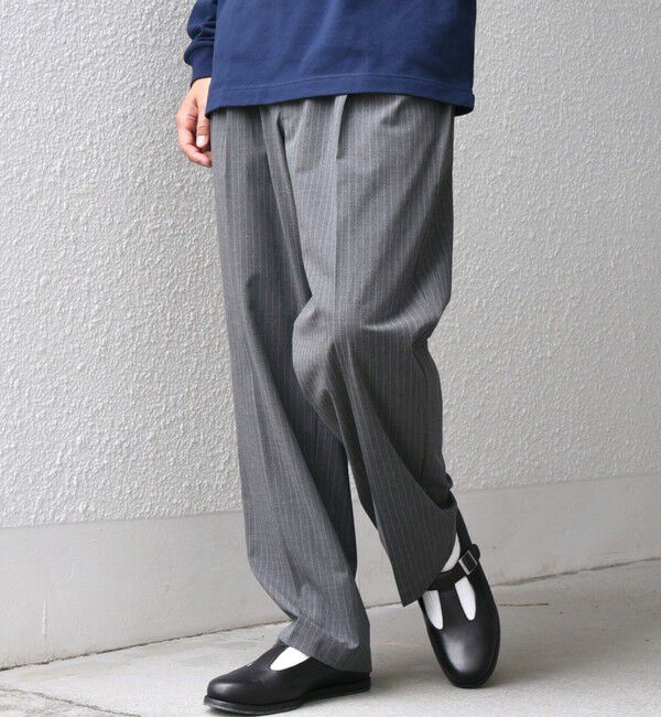 SHIPS any「SHIPS any: LIM BLESS ソリッド/ストライプ 2プリーツ セミワイド イージーパンツ(セットアップ対応)◇」|チノ|