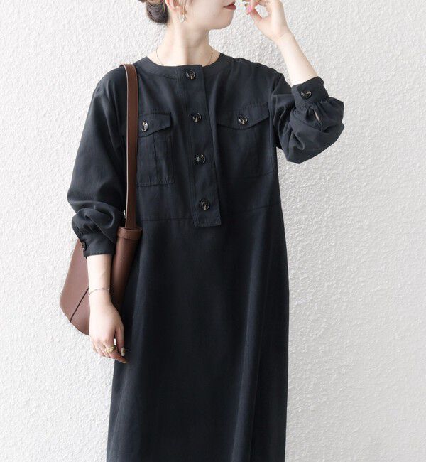 SHIPS any「SHIPS any:〈洗濯機可能〉ピーチスキン クルーネック ポケット フレア ワンピース」|ワンピース|