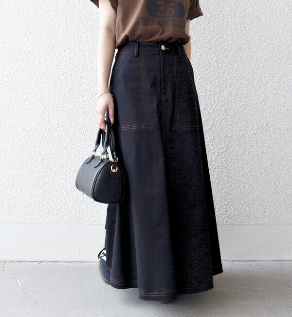 SHIPS any「SHIPS any:〈洗濯機可能〉チノ ステッチ フレア ロング スカート」|フレア|