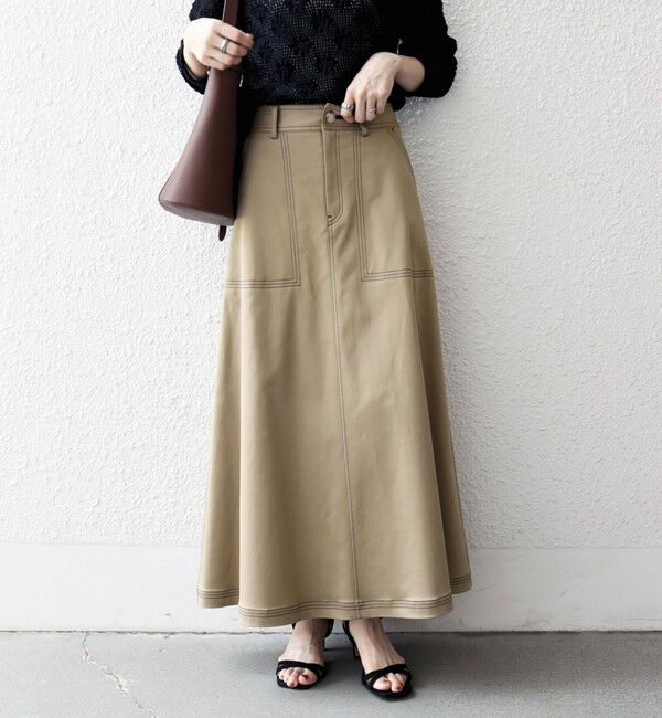 SHIPS any「SHIPS any:〈洗濯機可能〉チノ ステッチ フレア ロング スカート」|フレア|