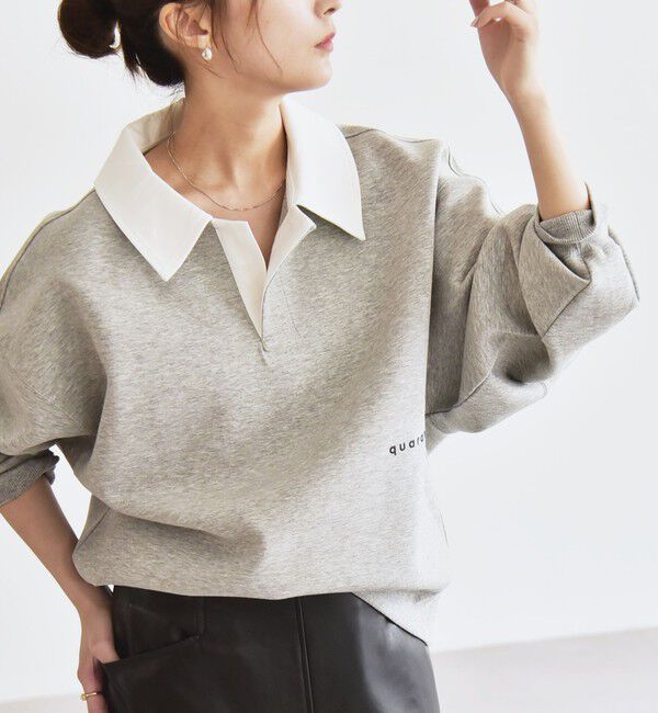 quaranciel「quaranciel:〈洗濯機可能〉ポンチ ロゴプリント ポロ スウェット プルオーバー」|スウェット・ジャージ|