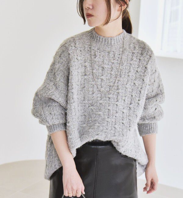 quaranciel「quaranciel:〈手洗い可能〉透かし編み クルーネック ドルマン ルーズ ニット プルオーバー」|ニット・セーター|