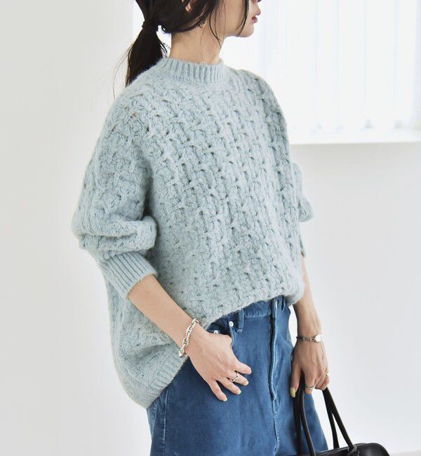 quaranciel「quaranciel:〈手洗い可能〉透かし編み クルーネック ドルマン ルーズ ニット プルオーバー」|ニット・セーター|