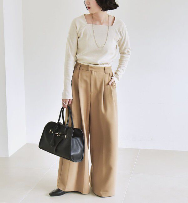 quaranciel「quaranciel:〈洗濯機可能〉ダブルクロス ウエスト ライン タック ワイド パンツ」|その他|