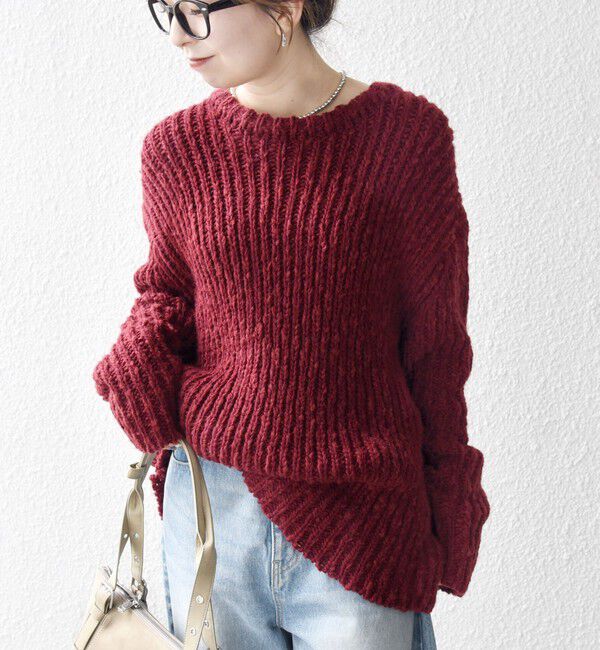 SHIPS any「SHIPS any:〈手洗い可能〉ロービング ルーズ ニット プルオーバー」|ニット・セーター|ワイン
