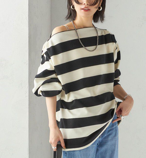 SHIPS for women「【SHIPS別注】onit:〈洗濯機可能〉ストレッチ ボーダー 3WAY カットソー」|Tシャツ・カットソー|ブラック