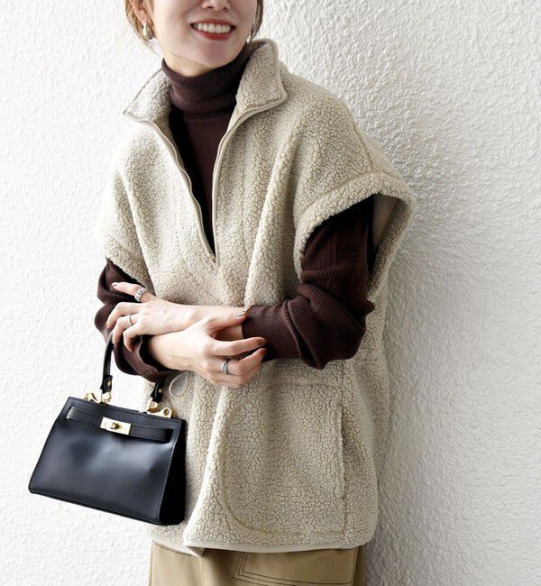 SHIPS any「SHIPS any:〈洗濯機可能〉ボア フリース スタンド ベスト」|ダウンベスト・ベスト|ベージュ