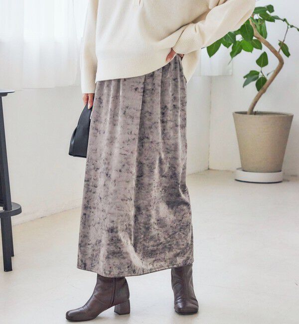 SHIPS for women「〈手洗い可能〉スノー クラッシュ ポリエステル ベロア ウエスト ゴム スカート」|スカート|ダークグレー