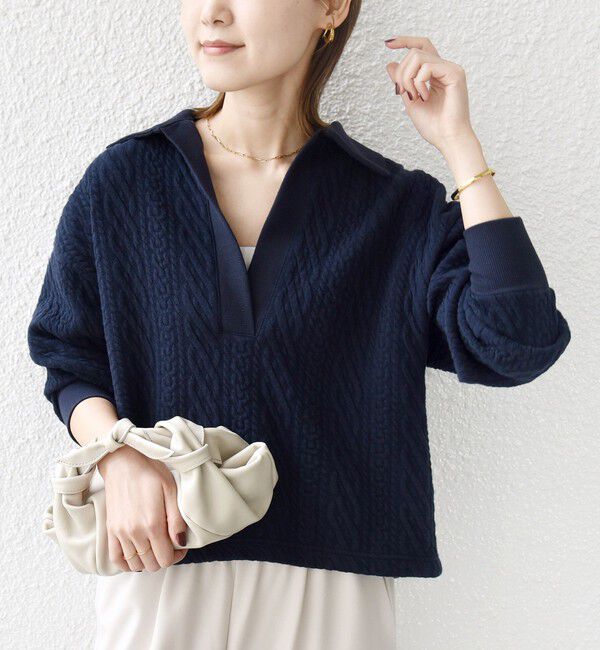 SHIPS for women「【WEB限定】〈手洗い可能〉ケーブル ジャージー ポロ プルオーバー」|Tシャツ・カットソー|ネイビー