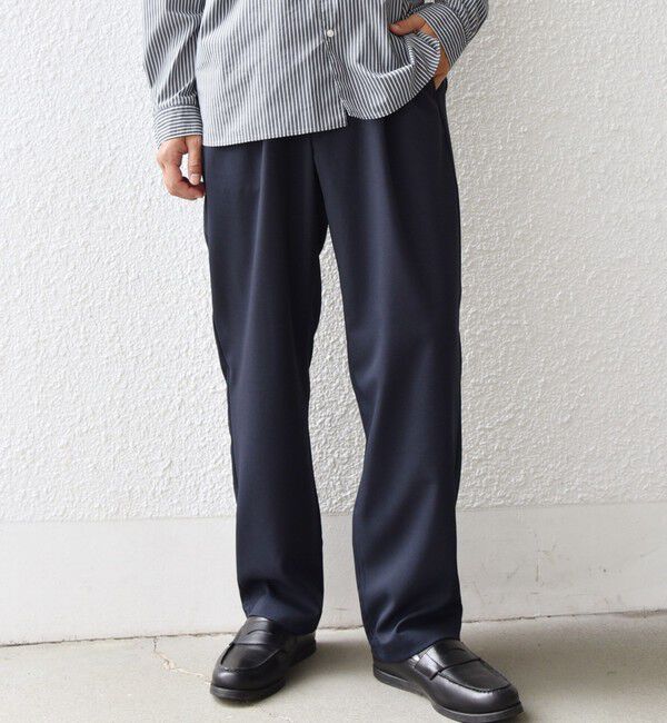 SHIPS any「SHIPS any:〈洗濯機可能/抗ピリング〉ウールライク 2プリーツ セミワイド イージーパンツ◇」|チノ|ネイビー