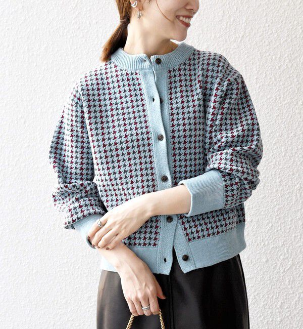 SHIPS any「《一部追加予約》SHIPS any:〈手洗い可能〉モールヤーン クルーネック 千鳥柄 カーディガン」|カーディガン|ライトブルー
