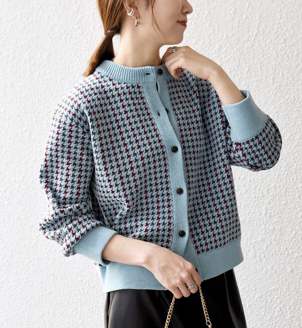 SHIPS any「《一部追加予約》SHIPS any:〈手洗い可能〉モールヤーン クルーネック 千鳥柄 カーディガン」|カーディガン|