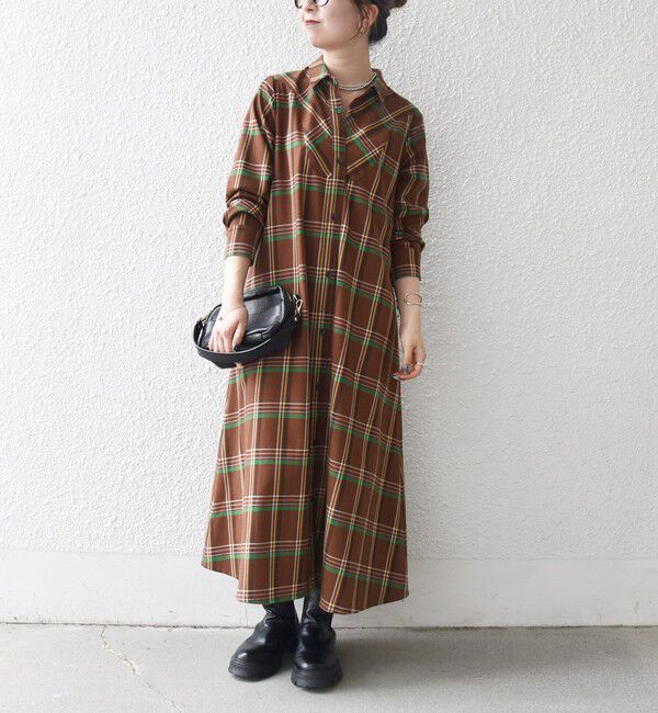 SHIPS any「SHIPS any:〈洗濯機可能〉チェック Aライン フレア シャツ ワンピース」|ワンピース|