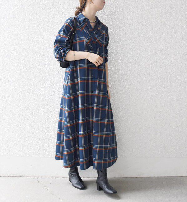 SHIPS any「SHIPS any:〈洗濯機可能〉チェック Aライン フレア シャツ ワンピース」|ワンピース|