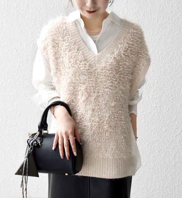 SHIPS any「SHIPS any: ループ ニット Vネック ベスト」|ベスト・ジレ|ナチュラル