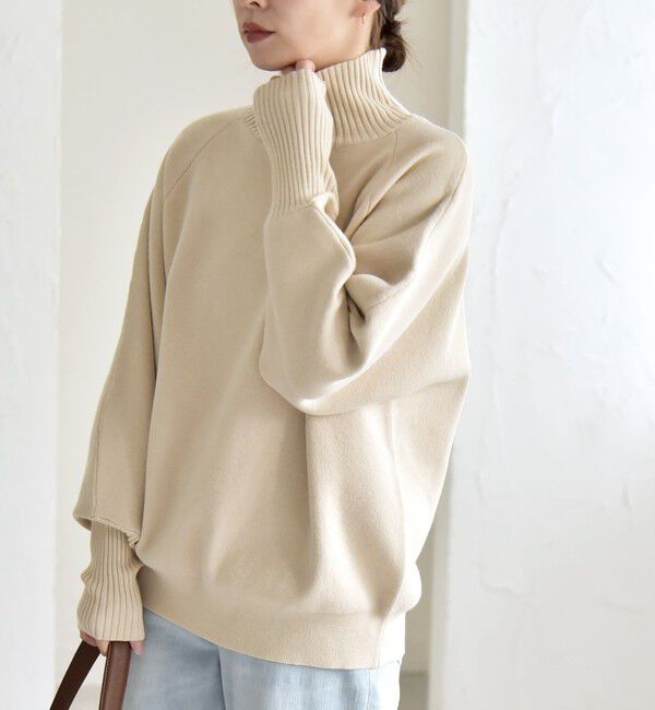 quaranciel「quaranciel:〈洗濯機可能〉タートルネック ラグラン ロングリブ ニット プルオーバー」|ニット・セーター|