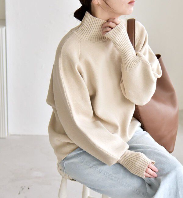 quaranciel「quaranciel:〈洗濯機可能〉タートルネック ラグラン ロングリブ ニット プルオーバー」|ニット・セーター|