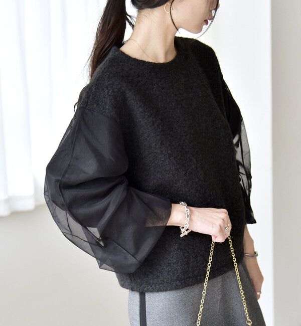 quaranciel「quaranciel:〈洗濯機可能〉ボア &times; チュール コンビ クルーネック プルオーバー」|プルオーバー|ブラック