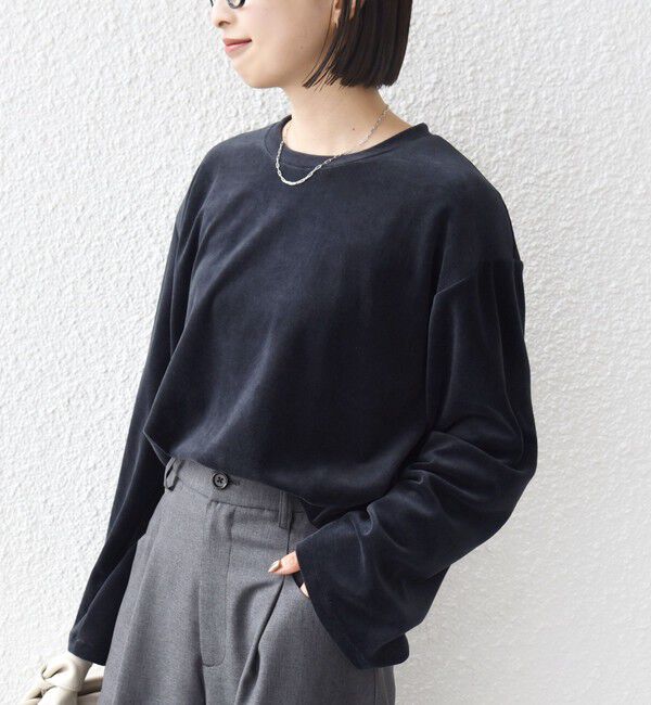 SHIPS for women「〈手洗い可能〉コットン ポリエステル ベロア ワイド スリーブ」|Tシャツ・カットソー|