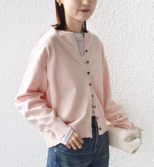 SHIPS for women「〈手洗い可能〉コットン カシミヤ混 スカラップヘム カーディガン」|カーディガン|