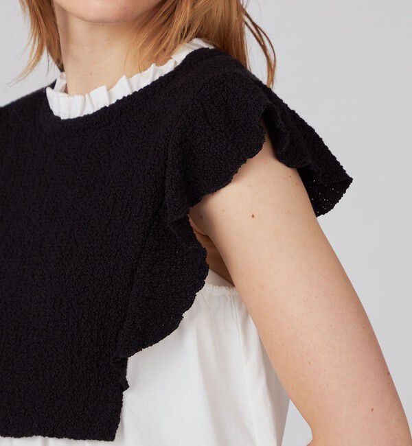 Ballsey「バルキーヤーンジャージーコンビ フリルスリーブプルオーバー」|Tシャツ・カットソー|