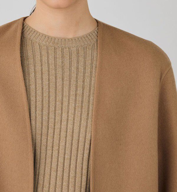 DES PRES「ライトダブルフェイスシャギー ストール付きコート」|ノーカラーコート|