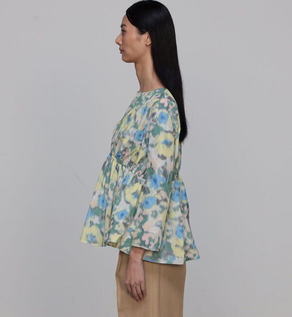 Ballsey「ブルードフラワージャカード キーネックブラウス」|シャツ・ブラウス|