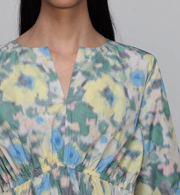 Ballsey「ブルードフラワージャカード キーネックブラウス」|シャツ・ブラウス|