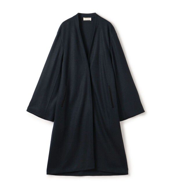 DES PRES「ニットコンビネーション ロングコート」|ノーカラーコート|67 ダークブルー