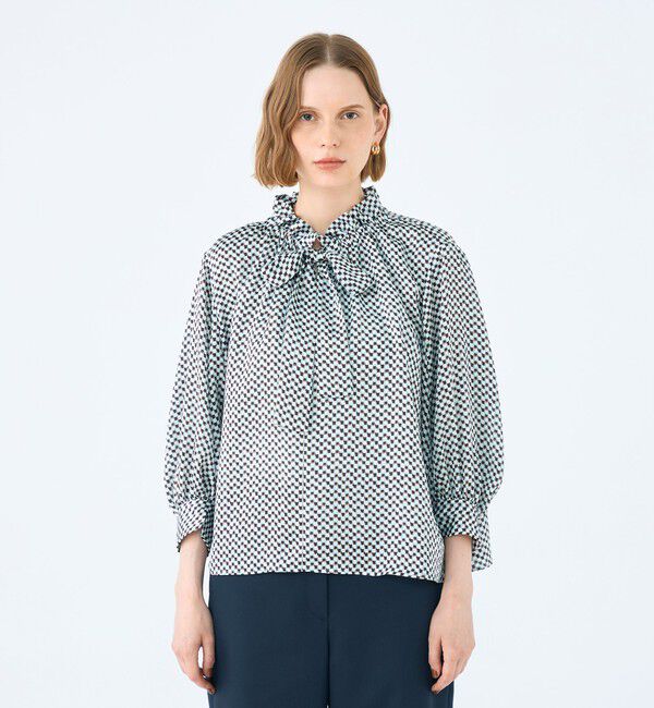 Ballsey「ラグスクエアプリント フリルネックブラウス」|シャツ・ブラウス|