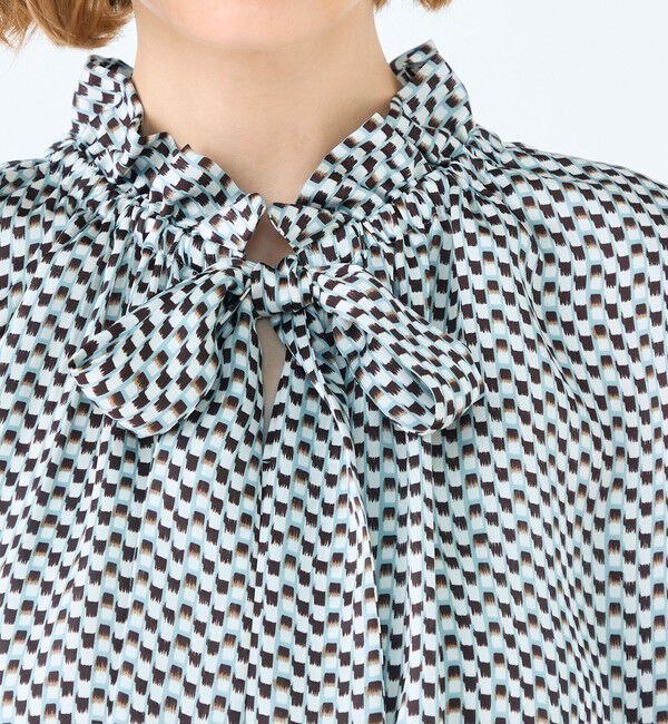 Ballsey「ラグスクエアプリント フリルネックブラウス」|シャツ・ブラウス|