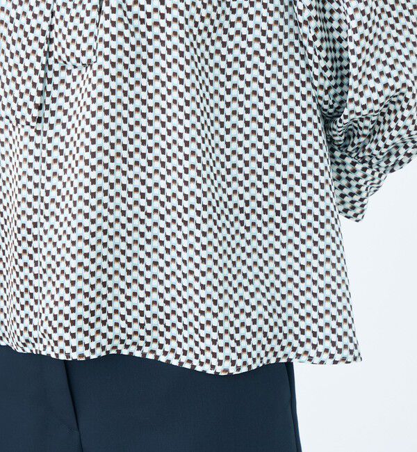 Ballsey「ラグスクエアプリント フリルネックブラウス」|シャツ・ブラウス|