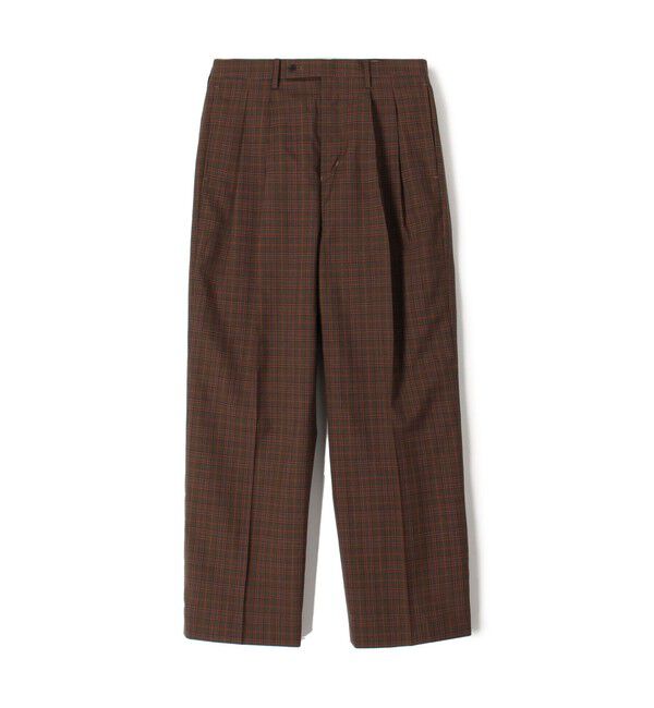 TOMORROWLAND MENS「SUPER120&rsquo;Sウール 2プリーツ ワイドストレート バレルパンツ」|スラックス|48 ブラウンチェック
