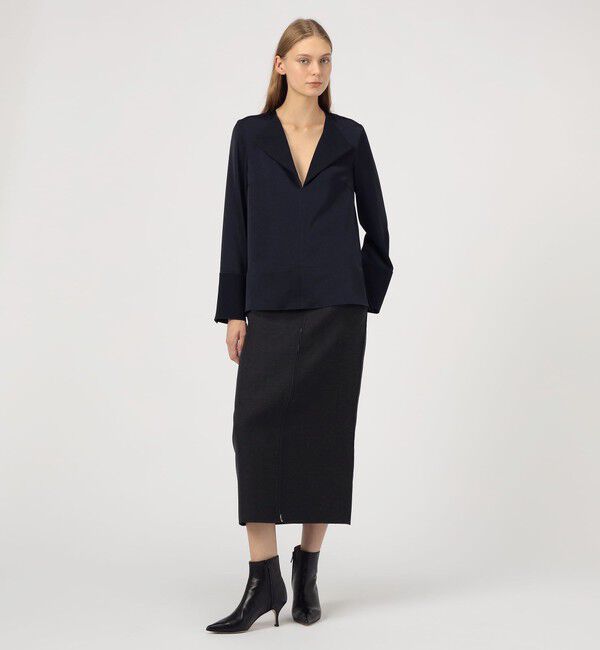 DES PRES「サテンジョーゼット オープンカラーブラウス」|シャツ・ブラウス|