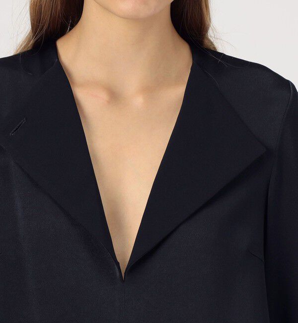 DES PRES「サテンジョーゼット オープンカラーブラウス」|シャツ・ブラウス|