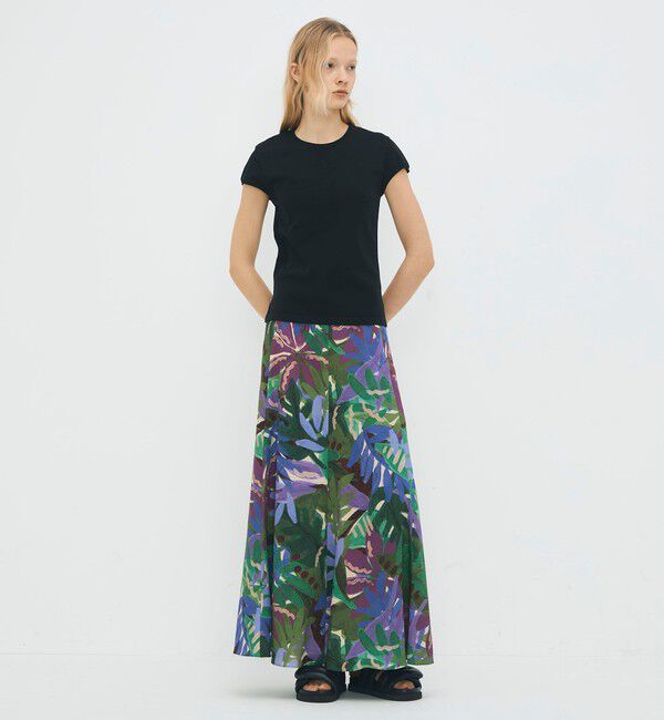 CABaN「ポリエステル リーフプリントフレアスカート」|スカート|