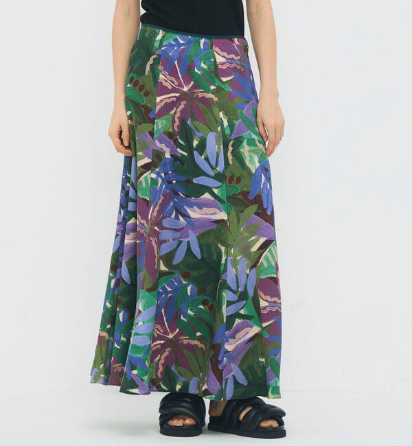 CABaN「ポリエステル リーフプリントフレアスカート」|スカート|