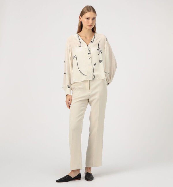 DES PRES「シングルフラワープリント Vショートブラウス」|シャツ・ブラウス|