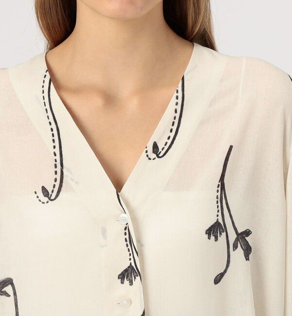 DES PRES「シングルフラワープリント Vショートブラウス」|シャツ・ブラウス|