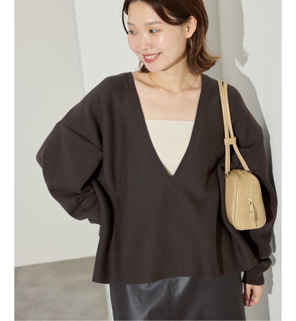 SLOBE IENA「スムースオーバーVネックニット」|ニット・セーター|ブラウン