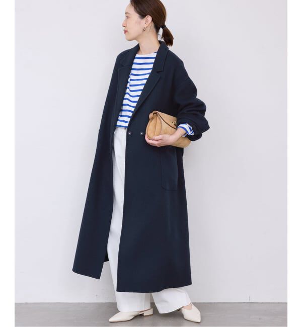 SLOBE IENA「souple wool ダブルフェイスロングコート」|チェスターコート|ネイビー