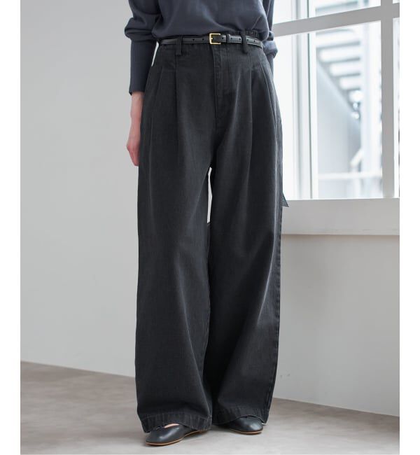 SLOBE IENA「《4サイズ展開》LEDENIM BLUR TUCK TROUSERデニム」|デニム|ブラック