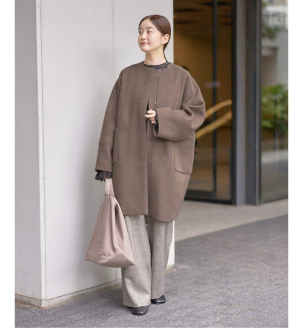 IENA「Super140 フォルムコート」|ノーカラーコート|