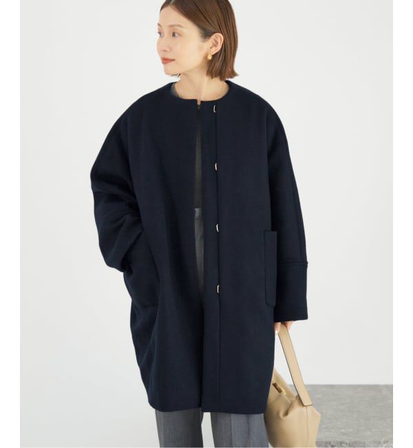 IENA「Super140 フォルムコート」|ノーカラーコート|