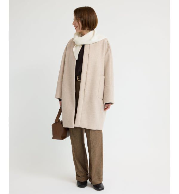 IENA「Super140 フォルムコート」|ノーカラーコート|