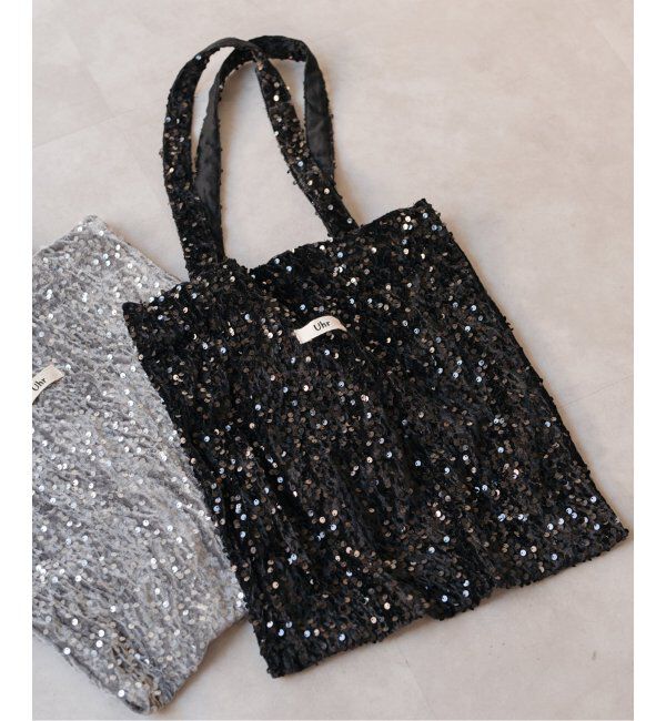 Spick and Span「Uhr/ウーア 別注Spangle Velour Tote」|トートバッグ|ブラック A