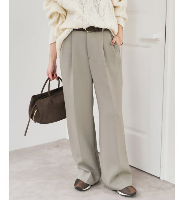 Spick and Span「TRタックストレートパンツ」|スラックス|ベージュ A