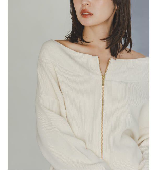 NOBLE「《WEB限定追加予約》フロントジップボートネックニット」|ニット・セーター|